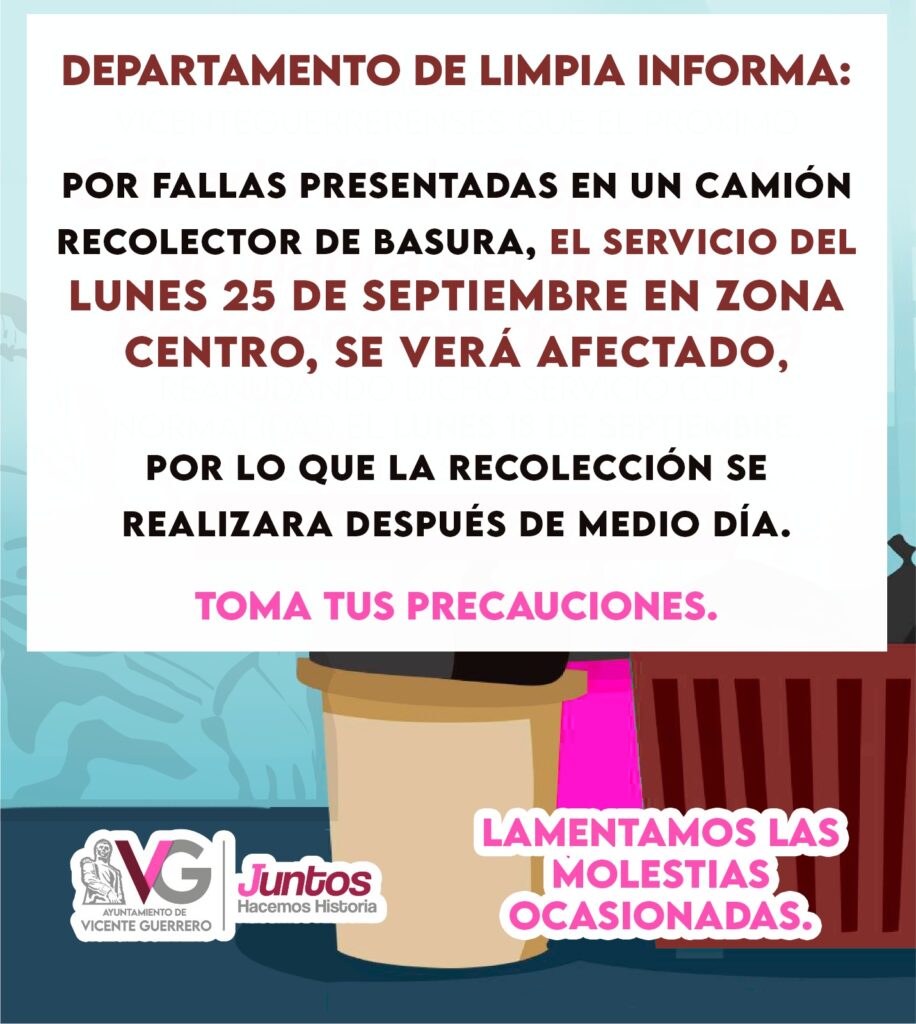 Aviso Importante: Cambio en el Servicio de Recolección en Zona Centro