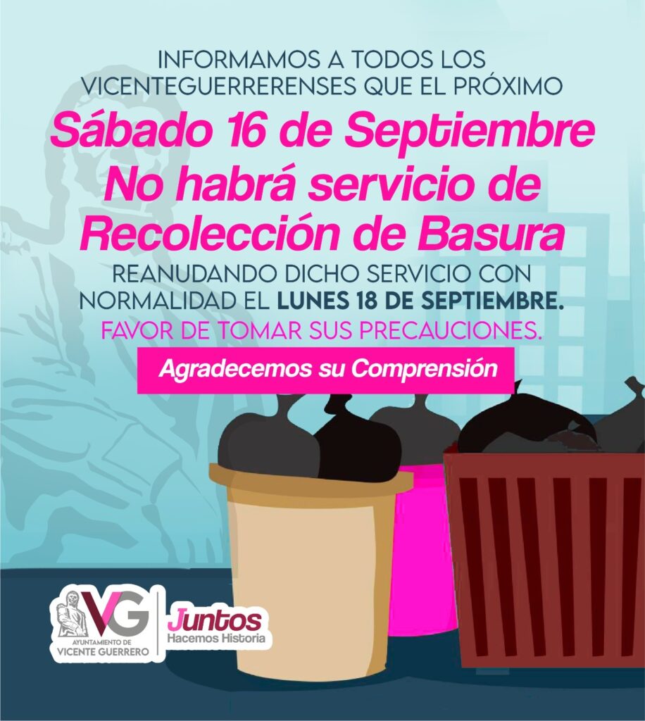 No habrá servicio de recolección este 16 de septiembre