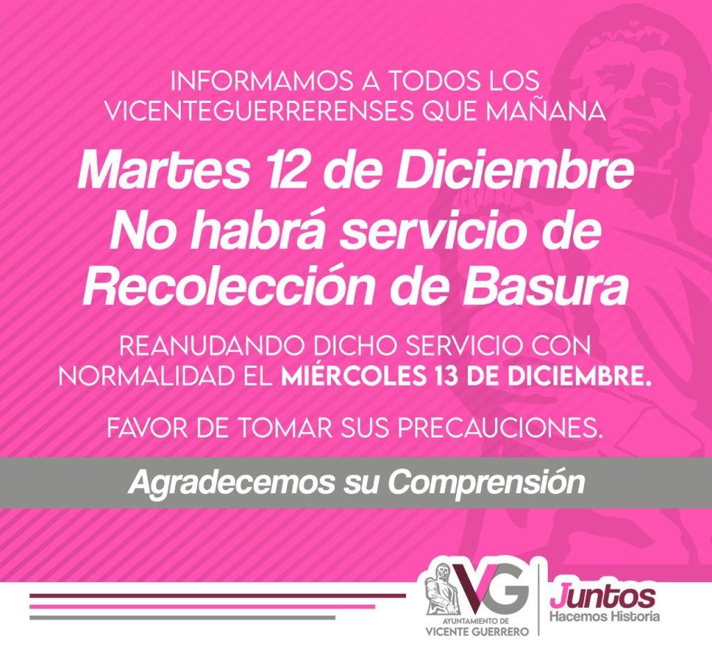 🚧AVISO: No habrá servicio de Recolección de Basura