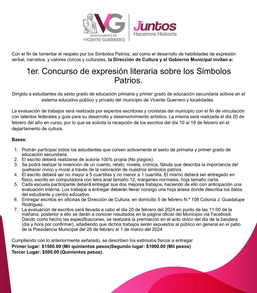 Concurso de expresión literaria sobre los símbolos patrios.