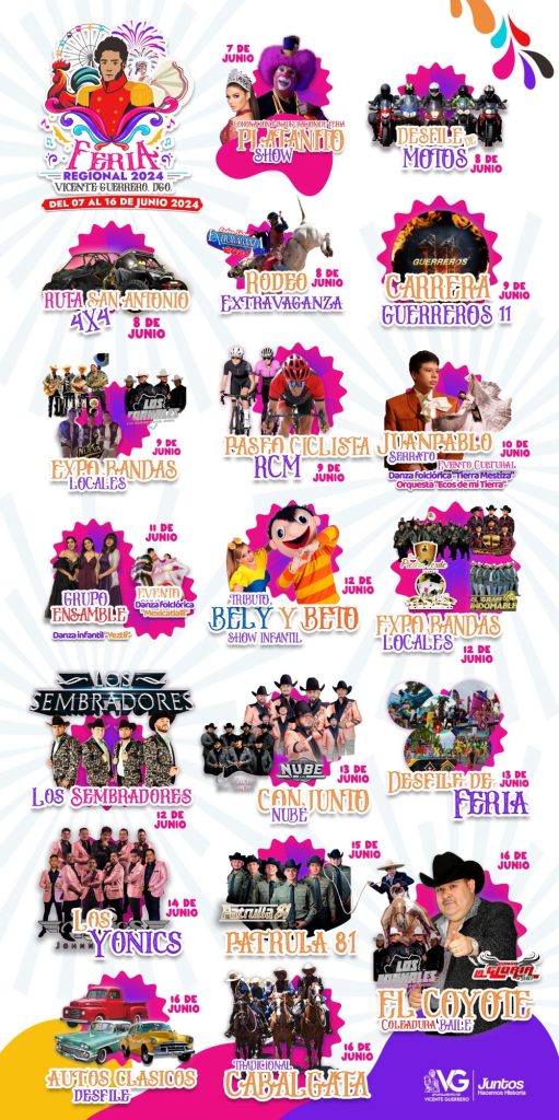 Cartelera de la Feria Regional Vicente Guerrero 2024.
