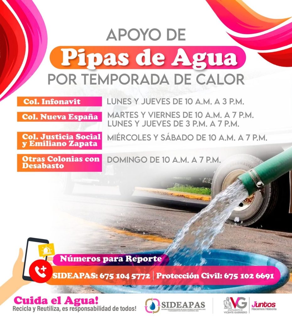 Apoyo de pipas de agua por temporada de calor.